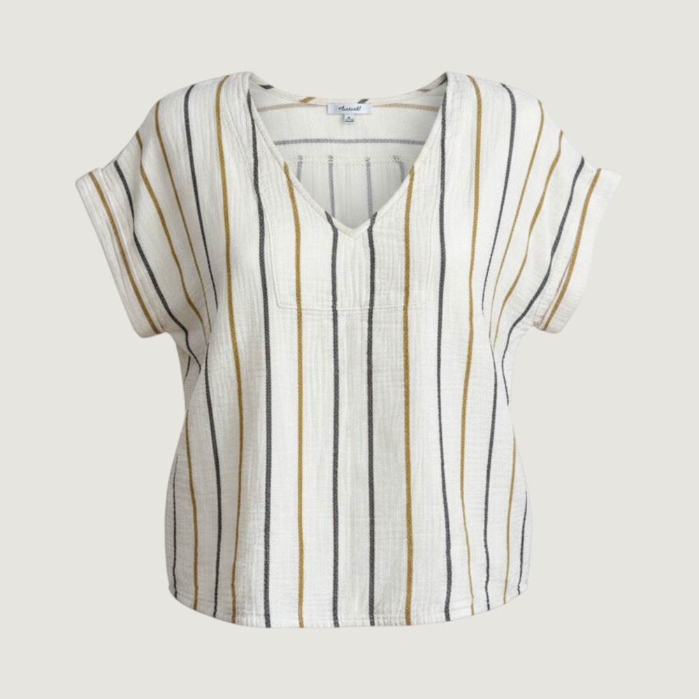 Madewell Women Striped Cotton Gauze Short Sleeve Top Cream Mustard Medium